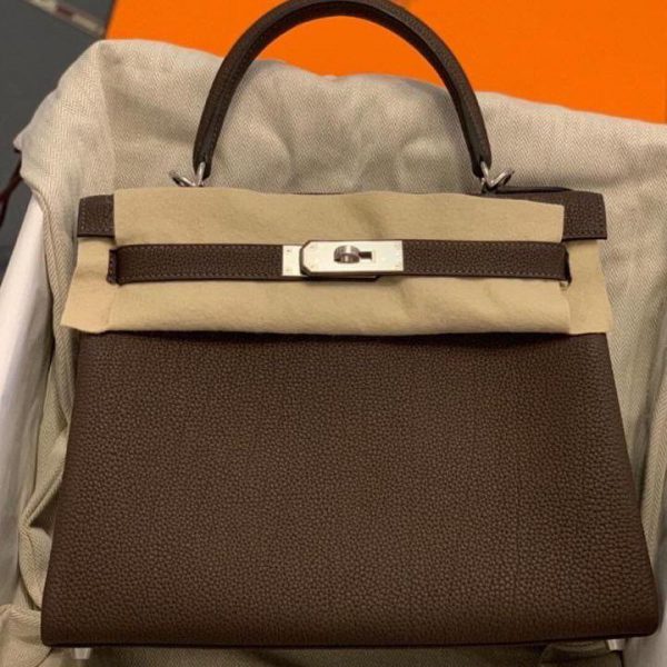 Hermes Kelly 28 Retourne Chocolat Togo Palladium Hardware #C - Vendome ...