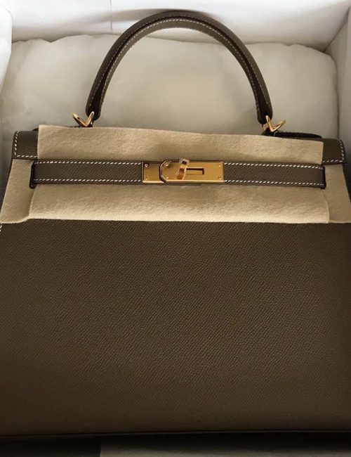 Hermes Kelly 28 Sellier Etoupe Epsom Gold Hardware