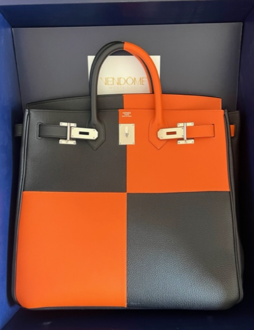 Hermes Birkin 40 HAC Black/Feu Togo/Evercolor Palladium Hardware